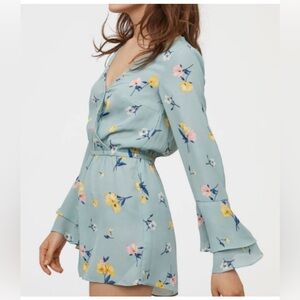 NWT H&M Floral Mint Green Romper with Bell Sleeves UK 12 US size M